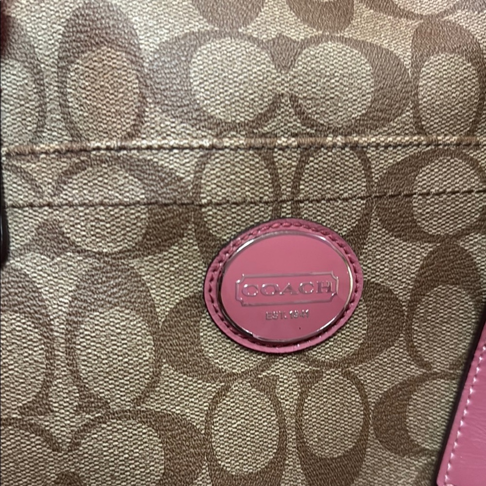 Coach Signature Brown and Pink Tote Bag - Picture 6 of 17